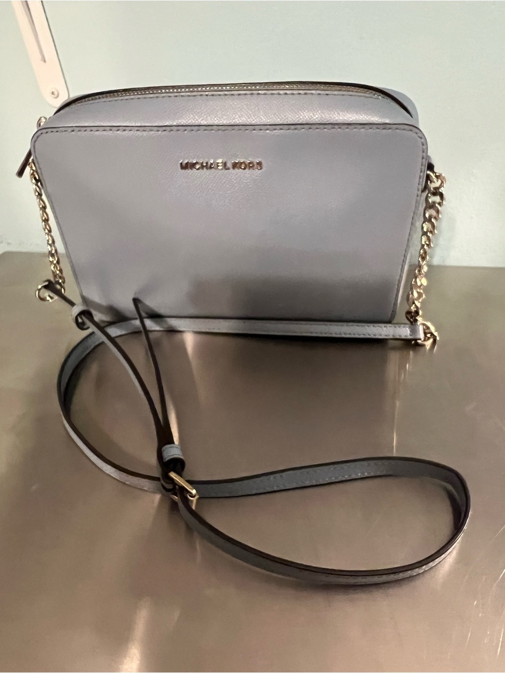 MICHAEL KORS Pale Blue Crossbody with Gold Chain